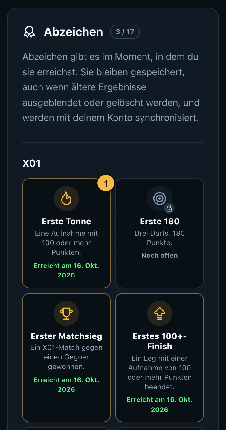 Abzeichen wie Erste Tonne und Erster Matchsieg, erreichte farbig, offene mit Schloss
