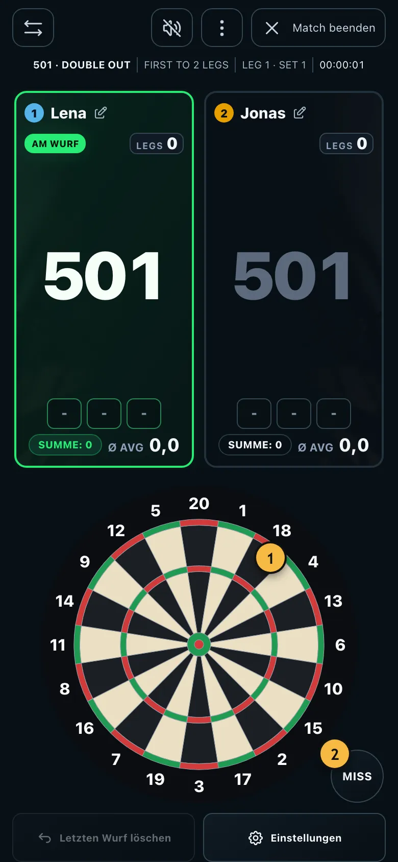 Gezeichnetes Dartboard als Eingabe im laufenden Spiel
