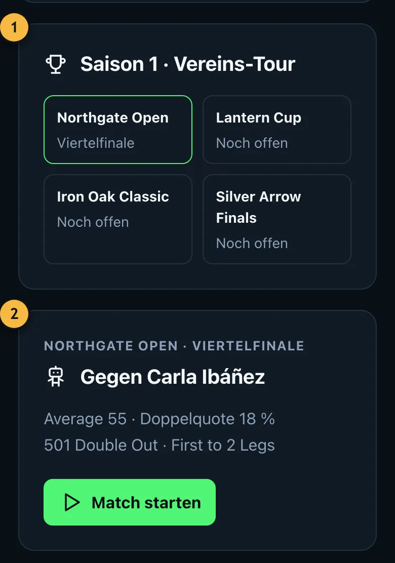 Karriere von Lena mit den Turnieren der Saison und dem nächsten Match