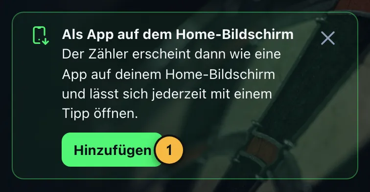 Hinweis „Als App auf deinem Computer“ mit dem Knopf „Hinzufügen“